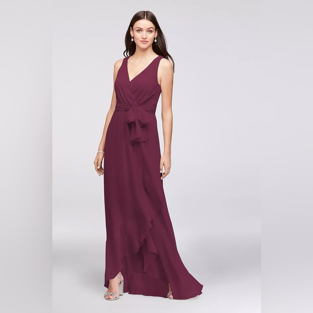 David’s Bridal: Bridesmaid Dress Ruffle-trim chiffon faux-wrap